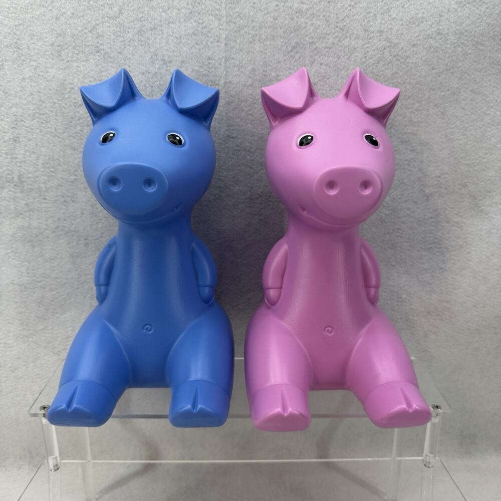 2 EUC Ikea Pink & Blue Piggy Banks Monika Mulder Plastic Kids Retro Pop Art
